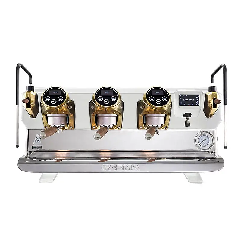 Faema E71E Full Otomatik Espresso Kahve Makinesi, 3 Gruplu, Beyaz-Gold-Ahşap, Akıllı Kazan - 1