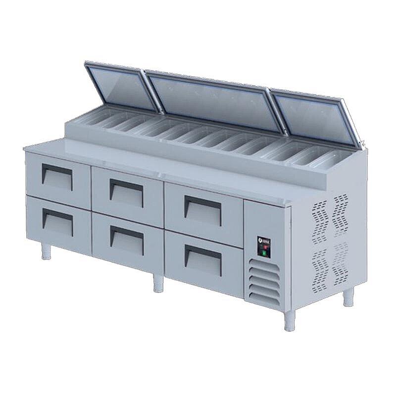 Iceinox PTS L 800 CR Çekmeceli Pizza Hazırlık Dolabı, Paslanmaz Çelik, 237x81x109 cm - Iceinox