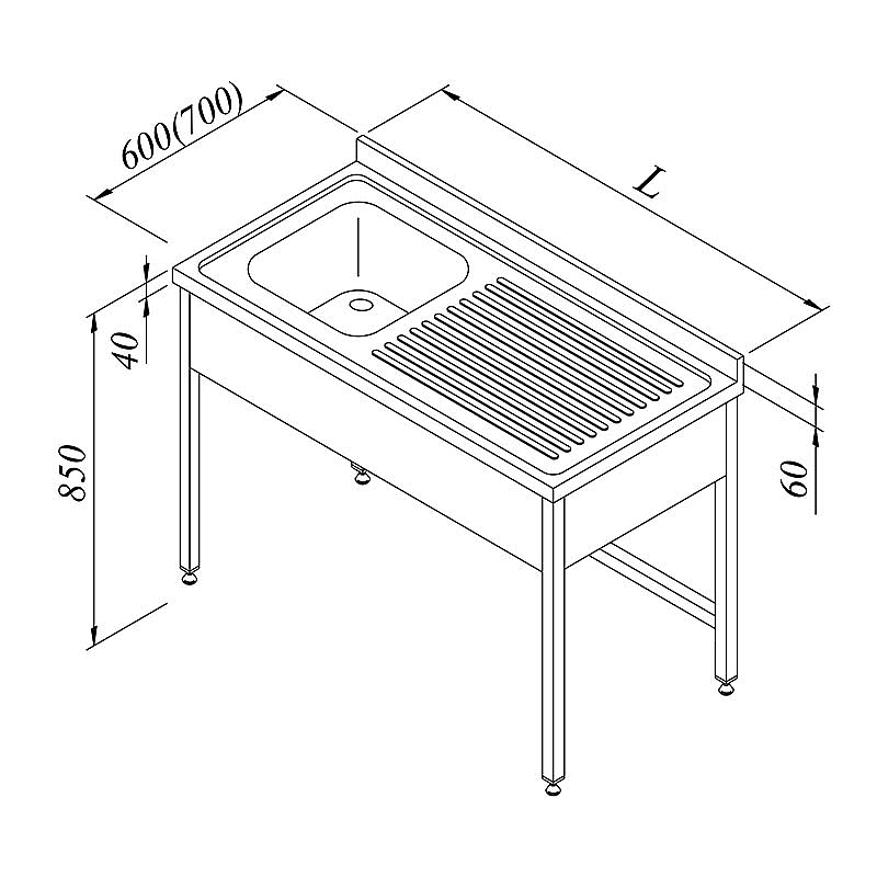 Öztiryakiler 1G/1D Evyeli Tezgah, Sağ, 3 Perdeli, 120x60 cm, Paslanmaz Çelik - Öztiryakiler
