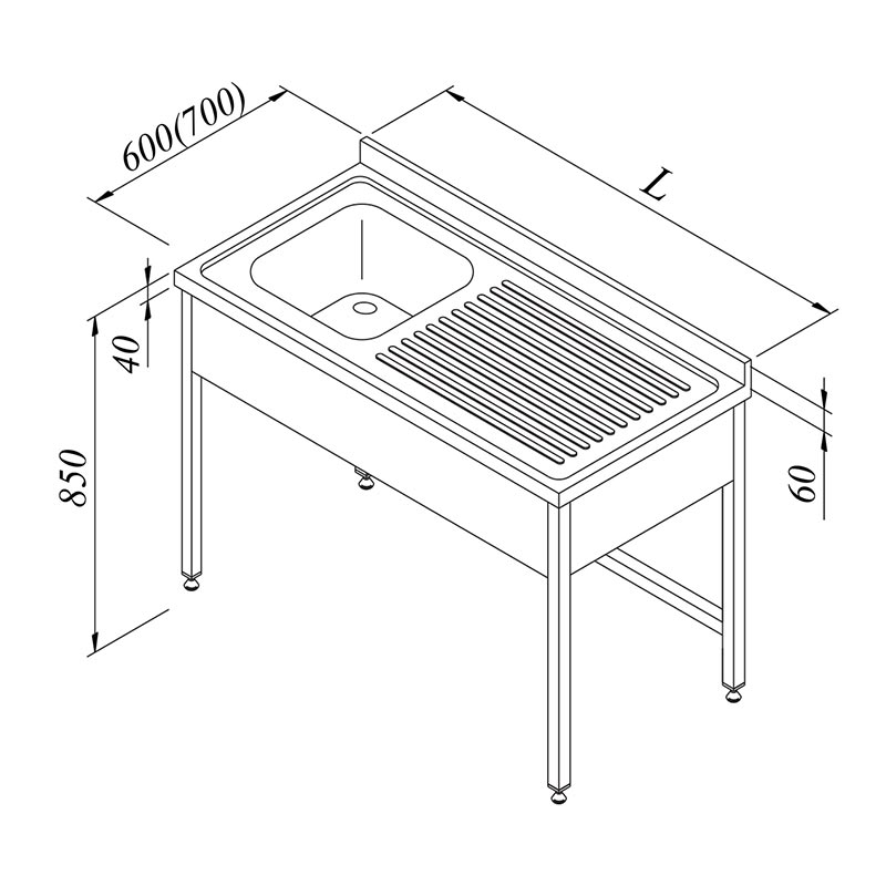 Öztiryakiler 1G/1D Evyeli Tezgah, Sağ, 3 Perdeli, 140x70 cm, 32 kg, Paslanmaz Çelik - Öztiryakiler