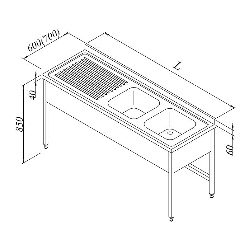 Öztiryakiler 2G/1D Evyeli Tezgah, Sol, 3 Perdeli, 180x70 cm, Paslanmaz Çelik - Öztiryakiler