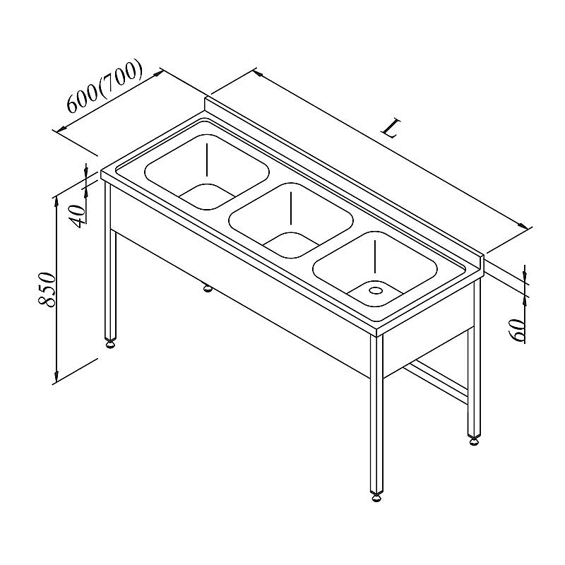 Öztiryakiler 3 Perdeli 3 Gözlü Evyeli Tezgah, 160x60 cm, Ayarlanabilir Ayaklı - Öztiryakiler