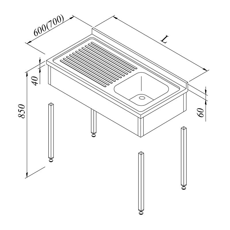 Öztiryakiler 3 Perdeli Evyeli Demonte Tezgah, Paslanmaz Çelik, Sol, 1G/1D, 100x60 cm - Öztiryakiler