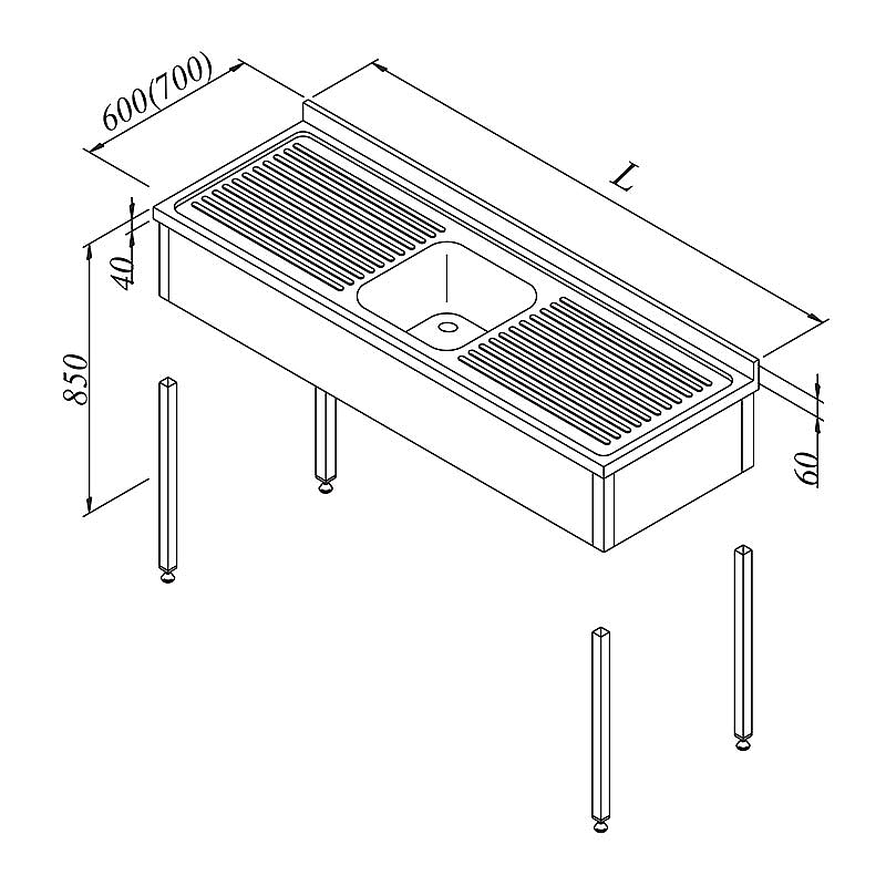 Öztiryakiler 3 Perdeli Evyeli Tezgah, 1 Gözlü 2 Damlalıklı, 120x60 cm, Paslanmaz Çelik - 1