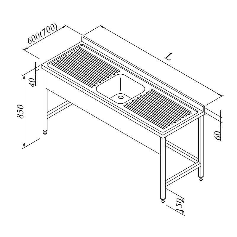Öztiryakiler 3 Perdeli Evyeli Tezgah, 1G/2D, 140x70 cm, Ayarlanabilir Ayaklı - Öztiryakiler