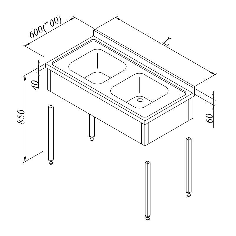 Öztiryakiler 3 Perdeli Evyeli Tezgah, 2G, 120x60 cm, 29.35 kg, Paslanmaz Çelik - Öztiryakiler