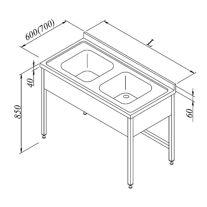 Öztiryakiler 3 Perdeli Evyeli Tezgah, 2G, 140x60 cm, Paslanmaz Çelik - Öztiryakiler