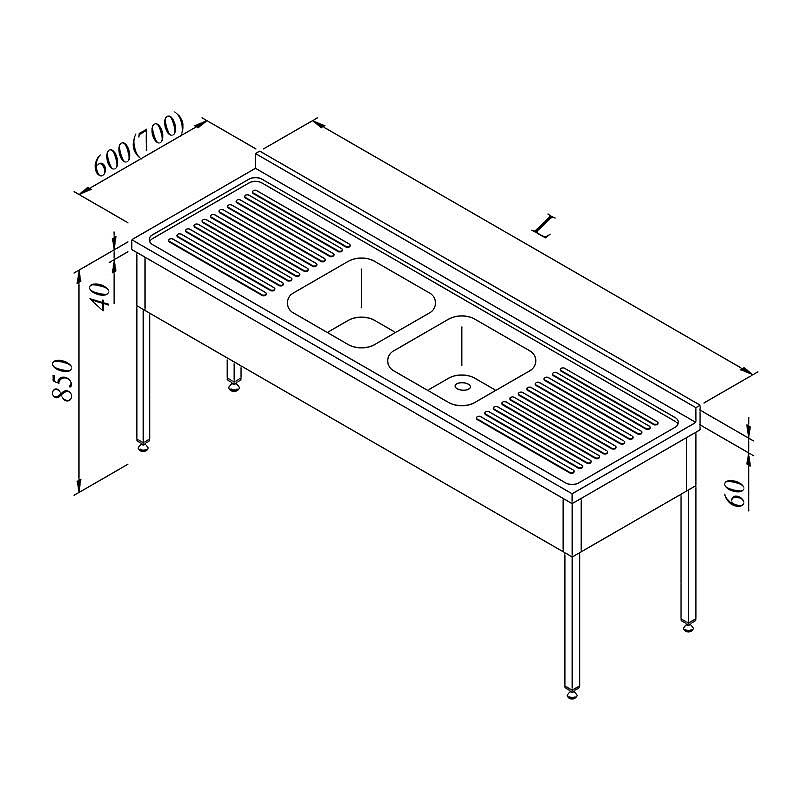 Öztiryakiler 3 Perdeli Evyeli Tezgah, 2G/2D, 210x60 cm, Paslanmaz Çelik - Öztiryakiler