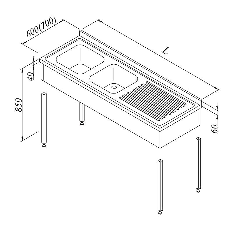 Öztiryakiler 3 Perdeli Evyeli Tezgah, Sağ, 2G/1D, 140x60 cm, 33 kg, Paslanmaz Çelik - 1