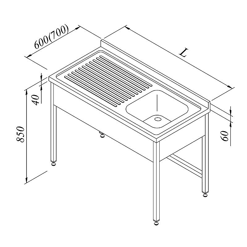 Öztiryakiler 3 Perdeli Evyeli Tezgah, Sol, 1G/1D, 100x60 cm, Ayarlanabilir Ayaklı - 1