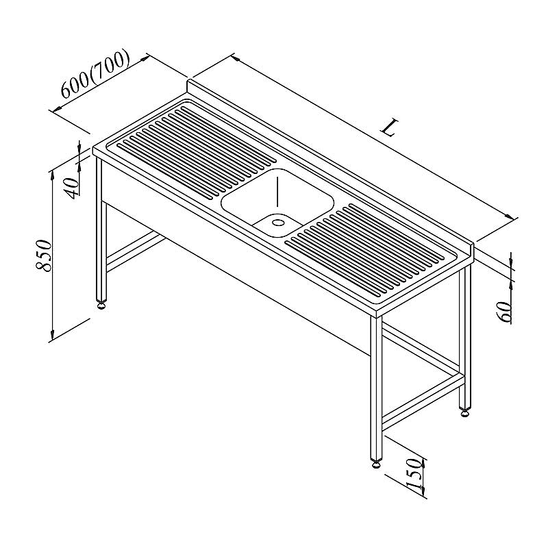 Öztiryakiler 3 Perdeli Evyeli Tezgah, Sol, 1G/1D, 120x60 cm, 32 kg, Paslanmaz Çelik - Öztiryakiler