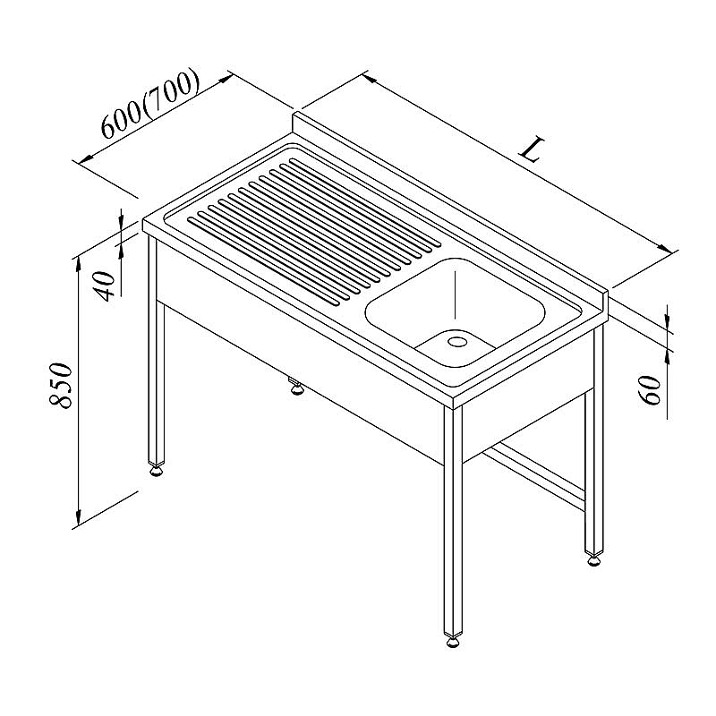 Öztiryakiler 3 Perdeli Evyeli Tezgah, Sol, 1G/1D, 140x70 cm, 35 kg, Paslanmaz Çelik - 1