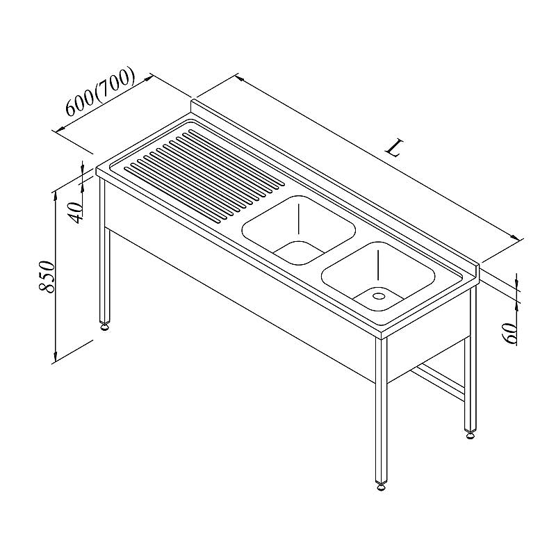 Öztiryakiler 3 Perdeli Evyeli Tezgah, Sol, 2G/1D, 150x70 cm, Paslanmaz Çelik - 1