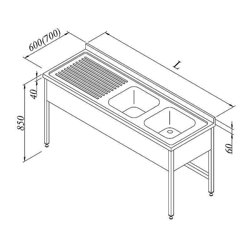 Öztiryakiler 3 Perdeli Evyeli Tezgah, Sol, 2G/1D, 160x60 cm, 15 kg, Paslanmaz Çelik - Öztiryakiler