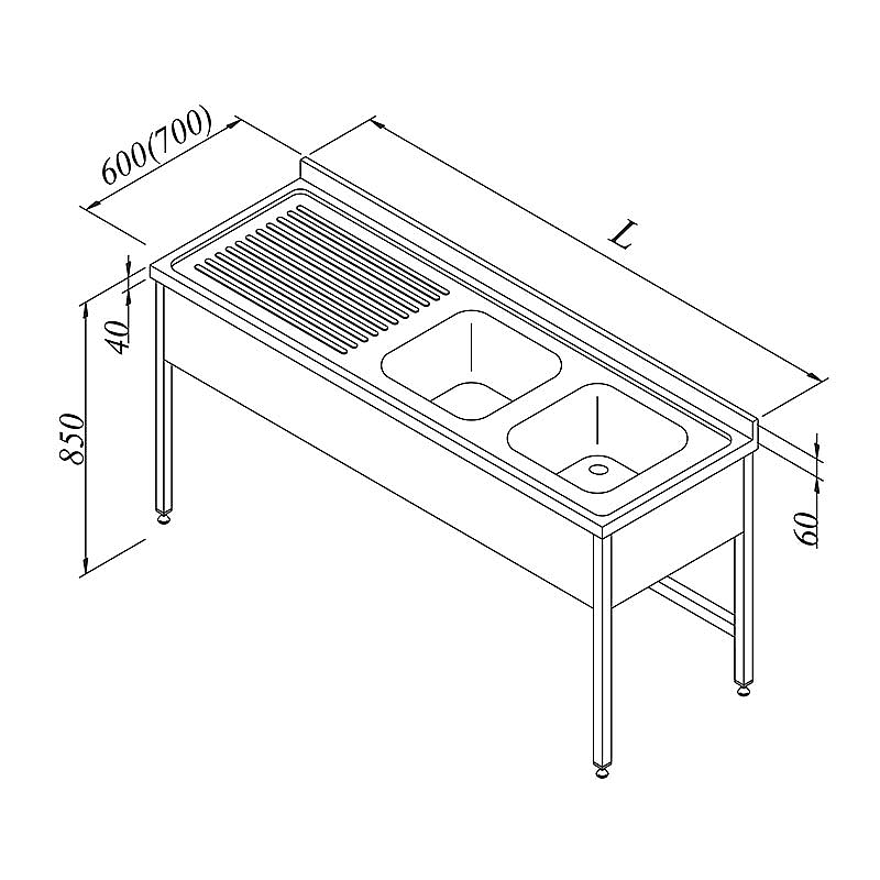 Öztiryakiler 3 Perdeli Evyeli Tezgah, Sol, 2G/1D, 160x70 cm, Paslanmaz Çelik - Öztiryakiler