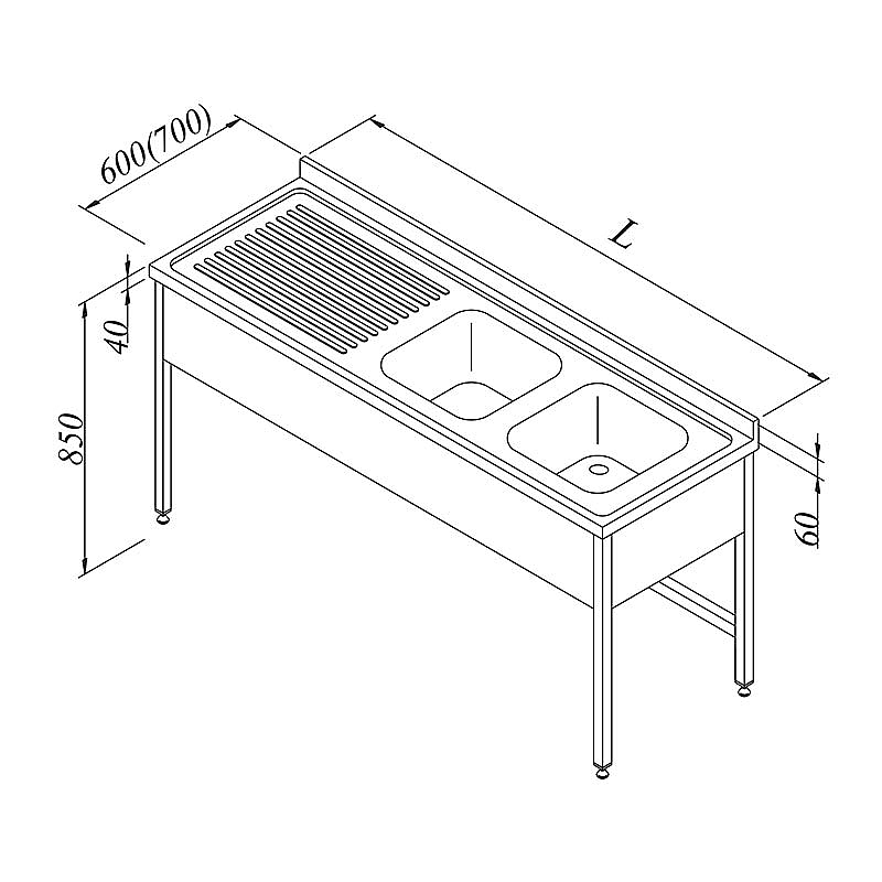 Öztiryakiler 3 Perdeli Evyeli Tezgah, Sol, 2G/1D, 180x60 cm, Paslanmaz Çelik - Öztiryakiler