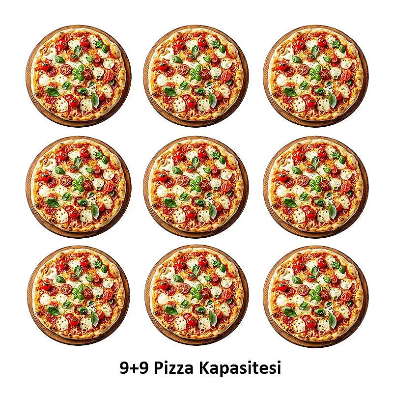 Öztiryakiler 34 cm x 18 Pizza Kapasiteli Mayalama Kabinli 3 Katlı Pizza ve Lahmacun Fırını, Elektrikli, 136x95x199 cm. - Öztiryakiler (1)