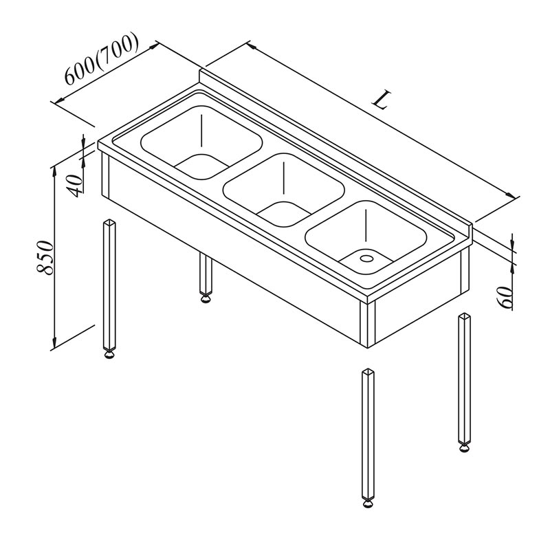 Öztiryakiler 3G 3 Perdeli Evyeli Tezgah, 160x60 cm, Paslanmaz Çelik - Öztiryakiler