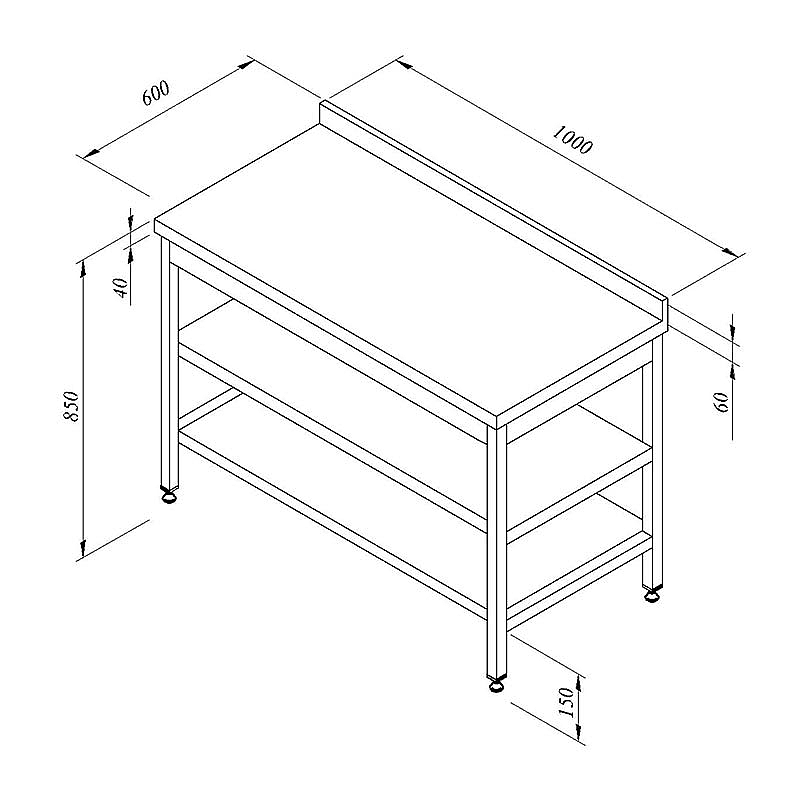 Öztiryakiler Ara Raflı Sırtlı Çalışma Tezgahı, 100x60 cm, Paslanmaz Çelik - 1