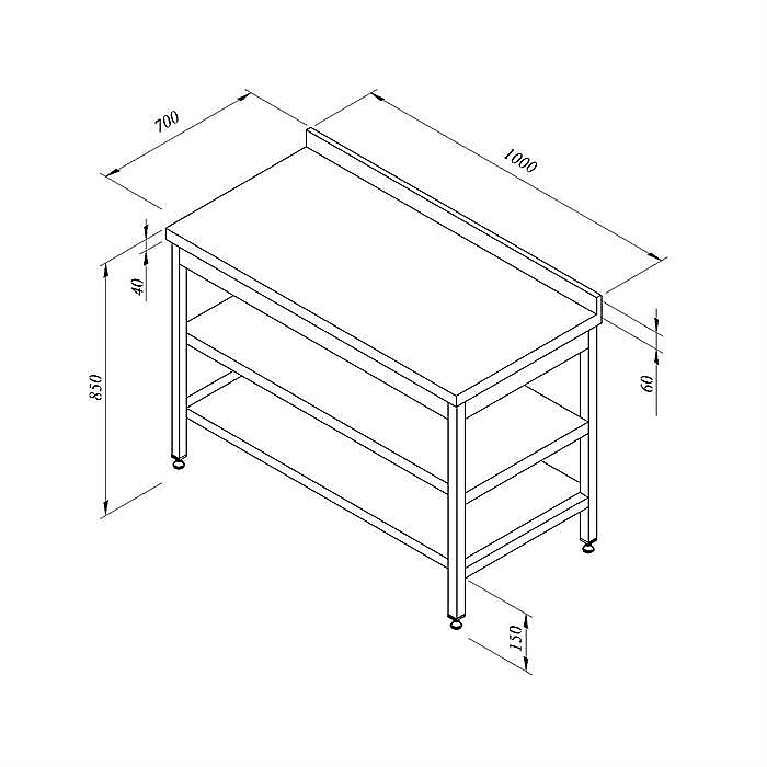 Öztiryakiler Ara Raflı Sırtlı Çalışma Tezgahı, 100x70 cm, Paslanmaz Çelik - 1