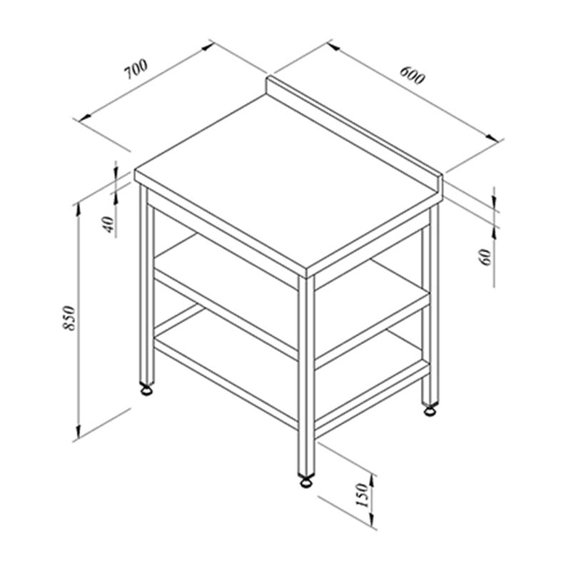 Öztiryakiler Ara Raflı Sırtlı Çalışma Tezgahı, 60x70 cm, Paslanmaz Çelik - Öztiryakiler