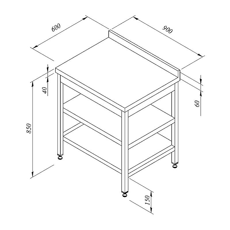 Öztiryakiler Ara Raflı Sırtlı Çalışma Tezgahı, 90x60 cm, Paslanmaz Çelik - 1