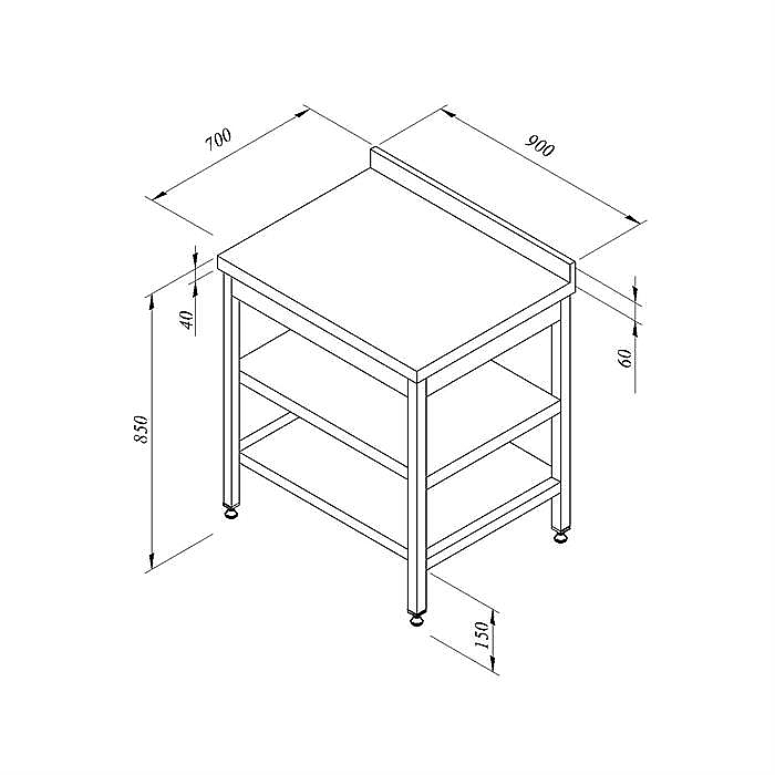 Öztiryakiler Ara Raflı Sırtlı Çalışma Tezgahı, 90x70 cm, Ayarlanabilir Ayaklı - 1
