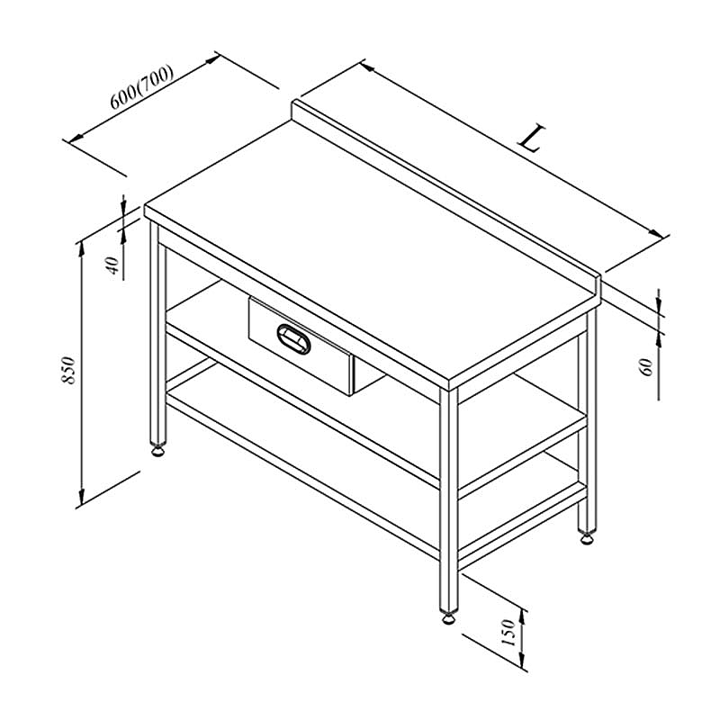 Öztiryakiler Ara Raflı Tek Çekmeceli Sırtlı Çalışma Tezgahı, 120x70 cm, Paslanmaz Çelik - Öztiryakiler