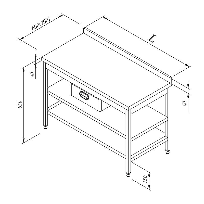 Öztiryakiler Ara Raflı Tek Çekmeceli Sırtlı Çalışma Tezgahı, 160x70 cm, Paslanmaz Çelik - 1