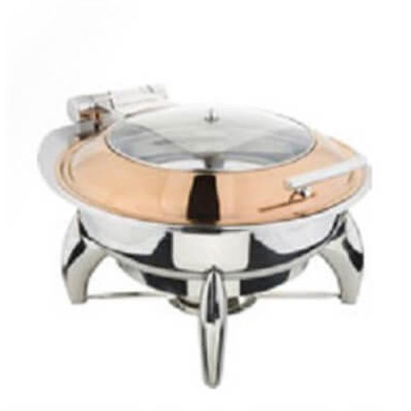 Öztiryakiler Ayaklı Dikdörtgen Cam Kapaklı Chafing Dish, GN 2/3, 6 Lt, Bakır, Jel Yakıtlı, 48x44 cm. - 1