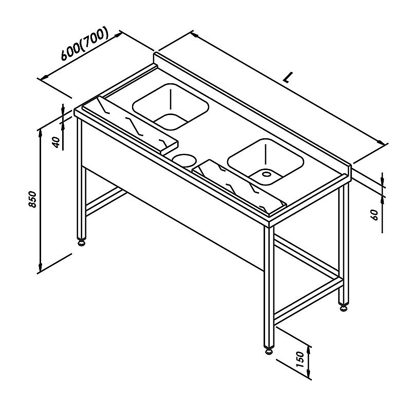 Öztiryakiler Balık Hazırlık Tezgahı, 190x70 cm, Paslanmaz Çelik - 1