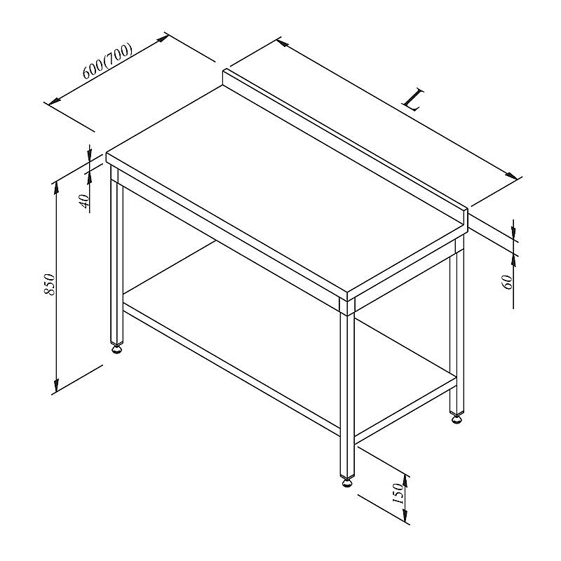 Öztiryakiler Çalışma Tezgahı Taban Raflı Sırtlı, 160x60 cm, Paslanmaz Çelik - Öztiryakiler