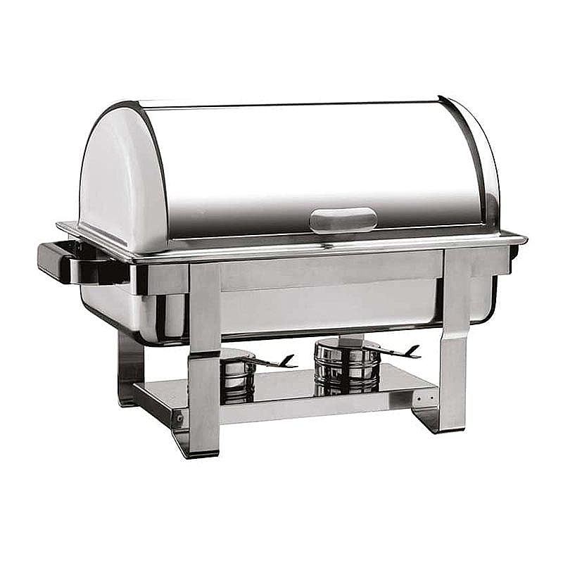 Öztiryakiler Chafing Dish Kızaklı Yekpare Rolltop Kap, İçiçe Geçen Ayak, Jel Yakıt + Elektrikli, Kolay Temizlenebilir - Öztiryakiler