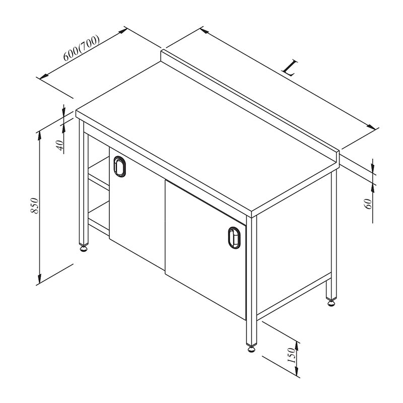 Öztiryakiler Dolaplı Ara Raflı Çalışma Tezgahı, 160x70 cm, Paslanmaz Çelik - Öztiryakiler