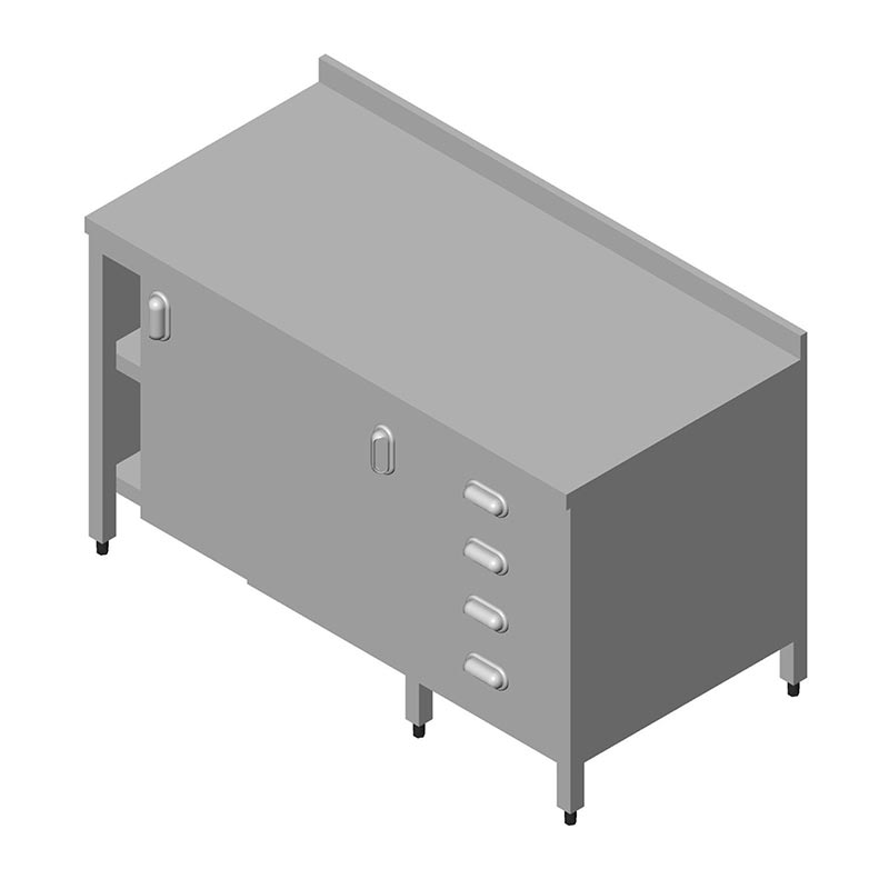 Öztiryakiler Dolaplı Ara Raflı Çekmeceli Çalışma Tezgahı, 160x70 cm, Paslanmaz Çelik - Öztiryakiler