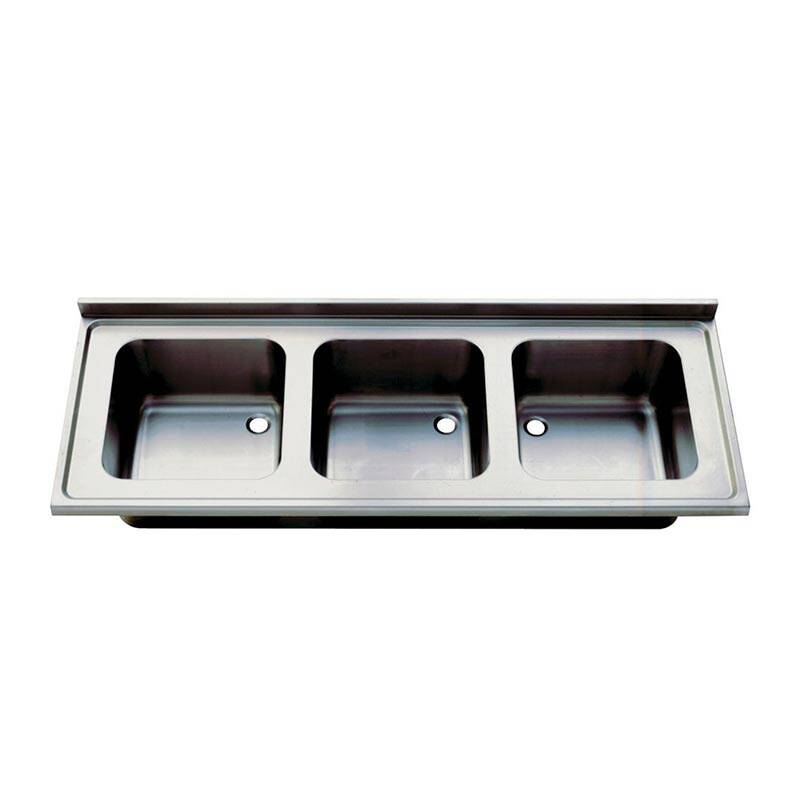 Öztiryakiler Evye, Tablalı, 190x70 cm, Üç Gözlü, Damlalıksız, Paslanmaz Çelik, 50x50x30 cm - 1