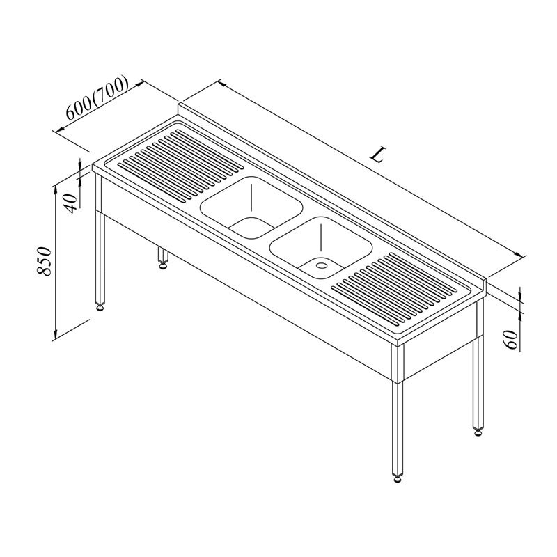 Öztiryakiler Evyeli Tezgah, 3 Perdeli, Paslanmaz Çelik, 2G/2D, 180x70 cm - Öztiryakiler