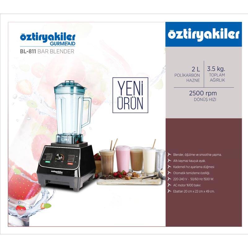 Öztiryakiler Gurmeaid BL-811 Bar Blender, 2 Lt, 1500 W, Siyah - 3