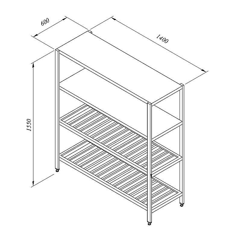 Öztiryakiler İstif Rafı, 2 Düz 2 Izgara Tabla, 140x60 cm, Paslanmaz Çelik - 1