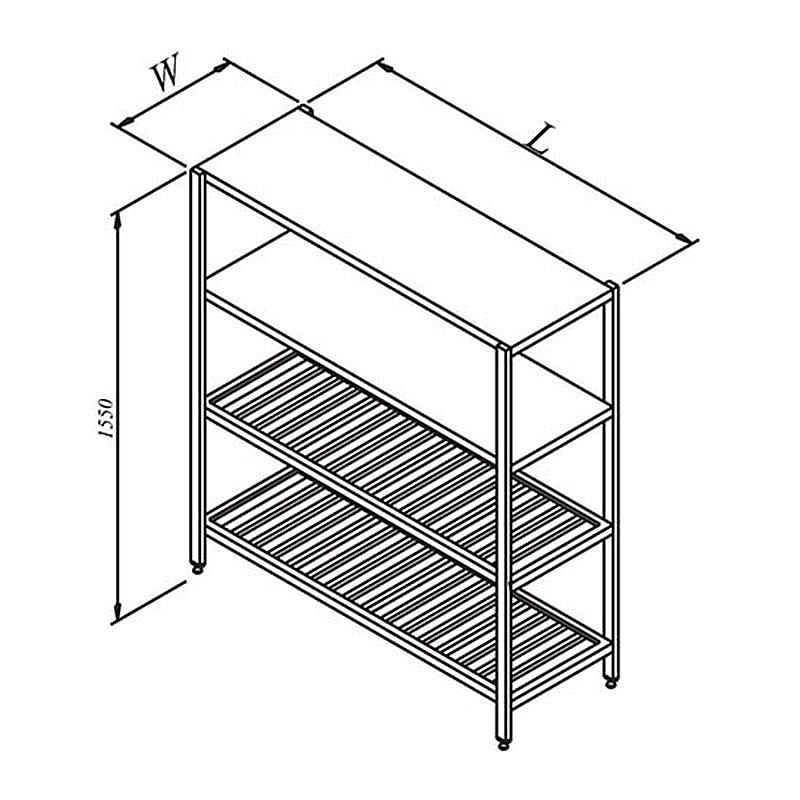 Öztiryakiler İstif Rafı, 2 Düz 2 Izgara Tabla, 160x60 cm, Paslanmaz Çelik - Öztiryakiler