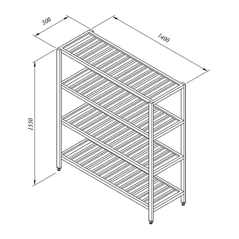 Öztiryakiler İstif Rafı, 4 Izgara Tabla, 140x50 cm, Paslanmaz Çelik - 1