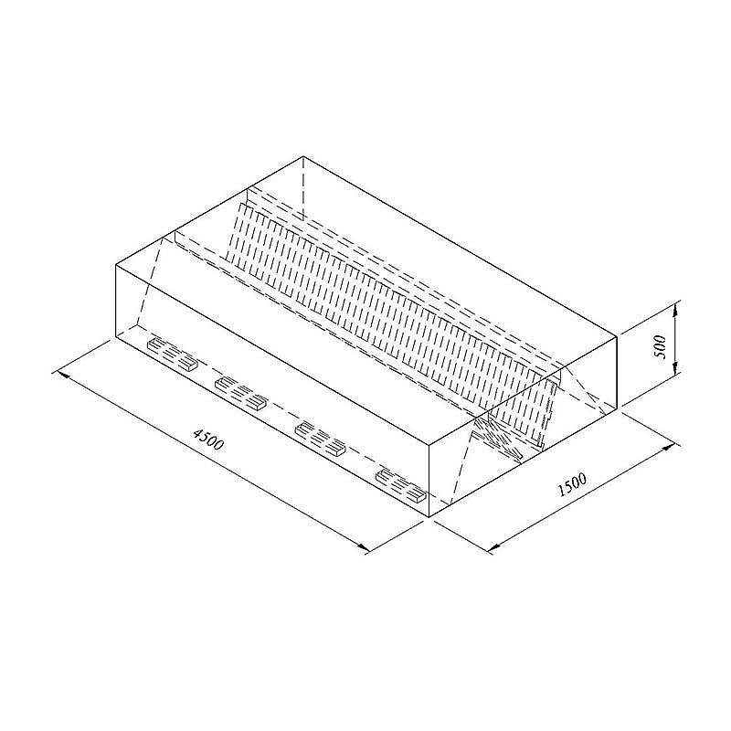 Öztiryakiler Kutu Tip Filtreli Çift Cidar Davlumbaz, 450x150 cm, Endüstriyel - Öztiryakiler
