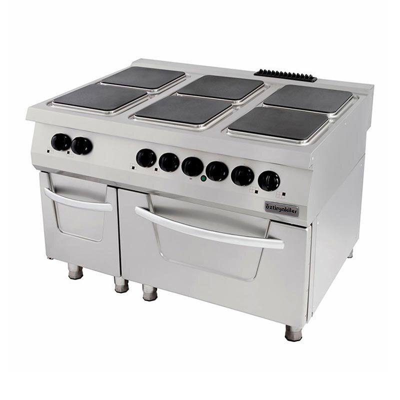 Öztiryakiler Kuzine, Fırınlı, Elektrikli, 6 Açık Ateş, Kare Plate, 90x120x85 cm - Öztiryakiler