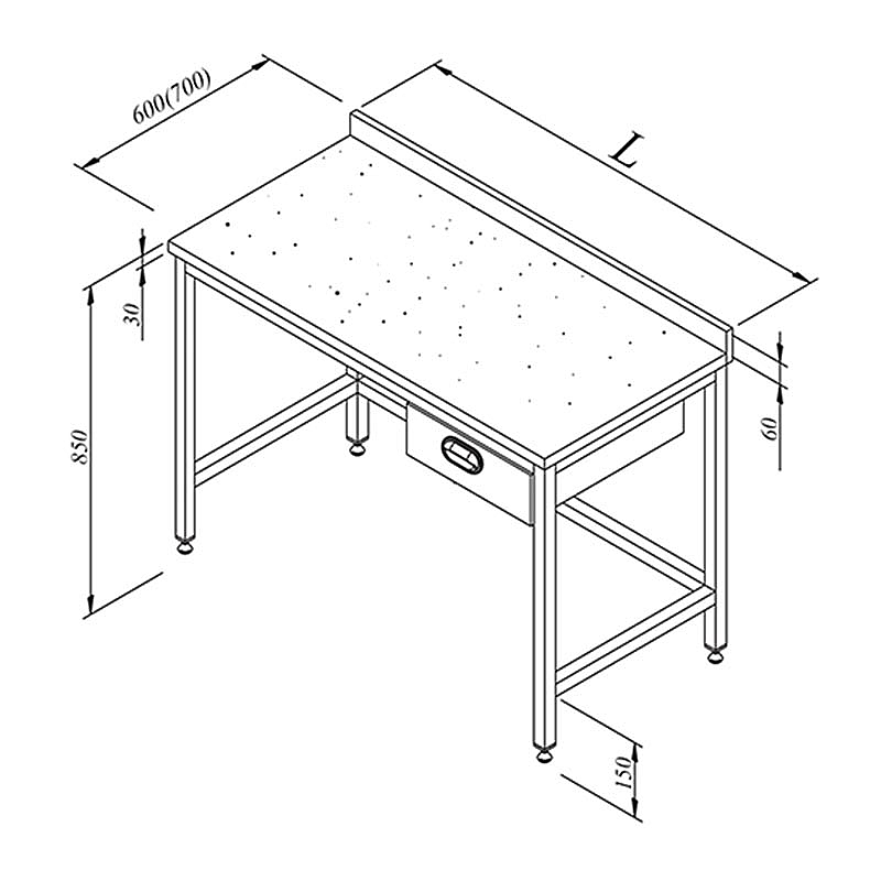 Öztiryakiler Mermer Tabla Tek Çekmece Çalışma Tezgahı, 160x70 cm, Paslanmaz Çelik - Öztiryakiler