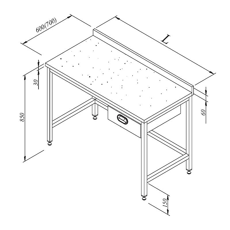 Öztiryakiler Mermer Tabla Tek Çekmeceli Çalışma Tezgahı, 120x70 cm, Paslanmaz Çelik - Öztiryakiler