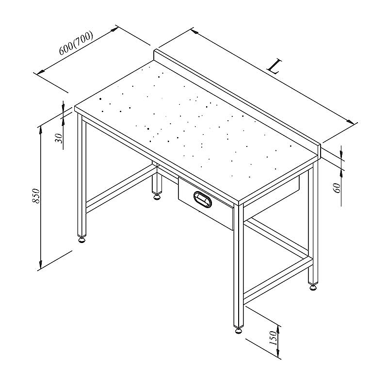 Öztiryakiler Mermer Tabla Tek Çekmeceli Çalışma Tezgahı, 140x70 cm, Paslanmaz Çelik - 1