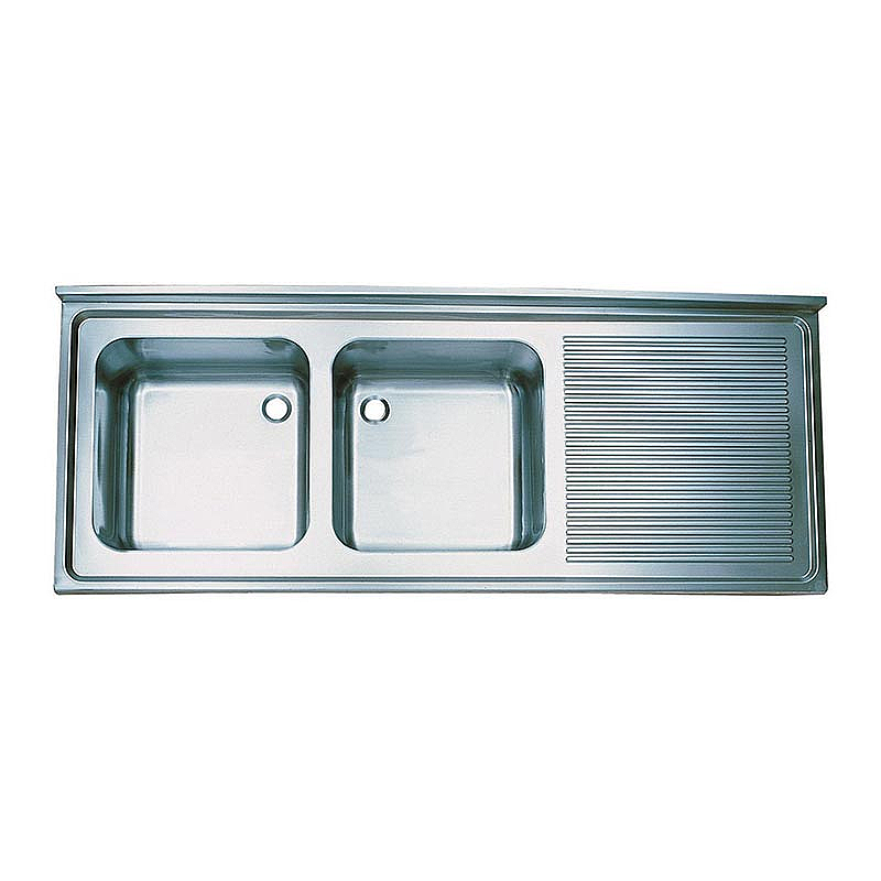 Öztiryakiler Sağ Damlalıklı Çift Gözlü Tablalı Evye, 150x60 cm, 40x40x25 cm, Paslanmaz Çelik - 1