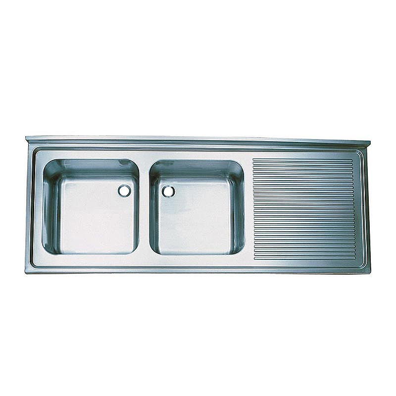 Öztiryakiler Sağ Damlalıklı Çift Gözlü Tablalı Evye, 190x70 cm, 60x50x30 cm, Paslanmaz Çelik - Öztiryakiler