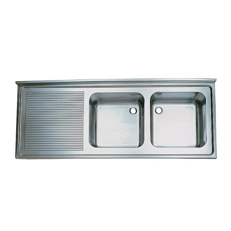 Öztiryakiler Sol Damlalıklı Çift Gözlü Tablalı Evye, 150x70 cm, 40x50x25 cm, Paslanmaz Çelik - 1