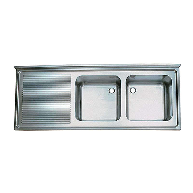 Öztiryakiler Sol Damlalıklı Çift Gözlü Tablalı Evye, 190x60 cm, 50x40x25 cm, Paslanmaz Çelik - Öztiryakiler